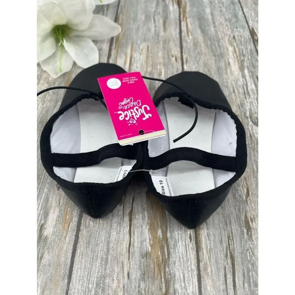 Toddler Girls Ballet Shoes Dance Class Leather Sole Adjustable Strap Size 10